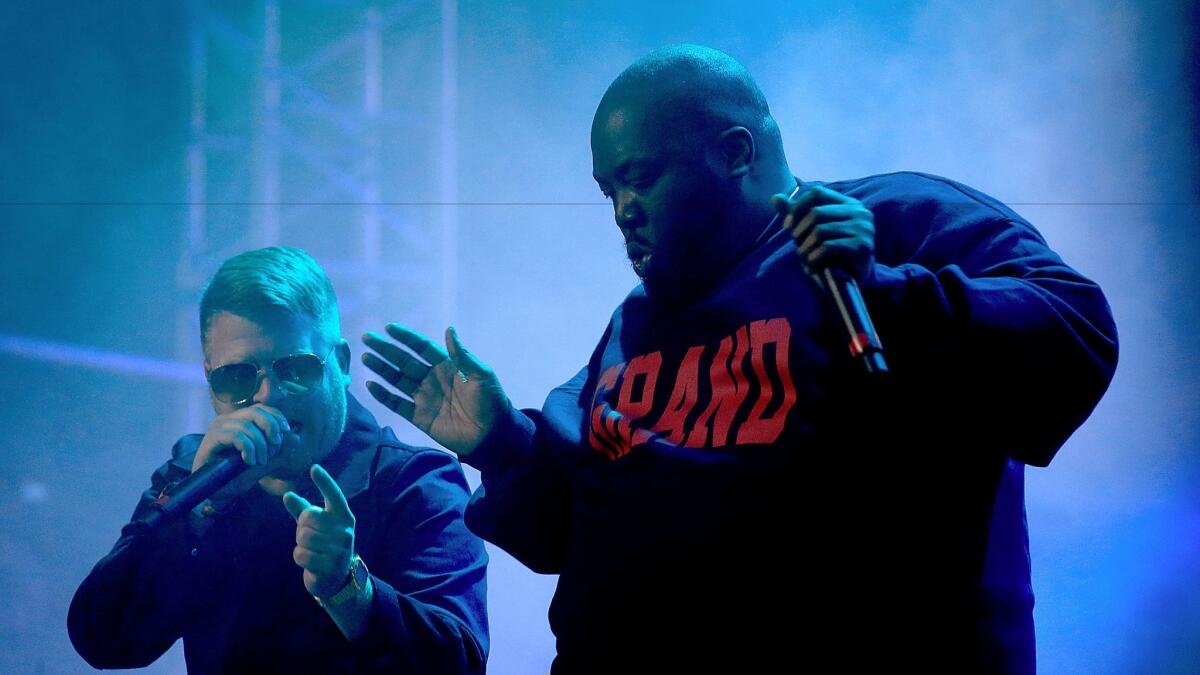 Run the Jewels, the hip-hop duo of El-P, left, and Killer Mike, have released a new anti-Trump song.