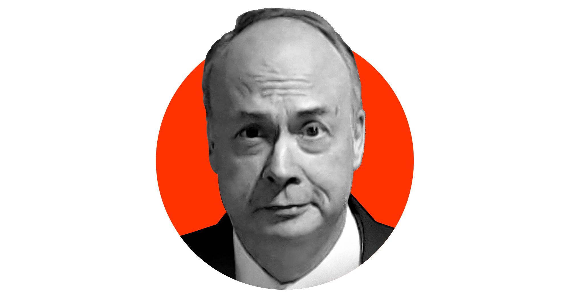 A photo illustration of a black-and-white police mugshot of ex-assistant Atty. Gen. Jeffrey Clark emerging from a red circle