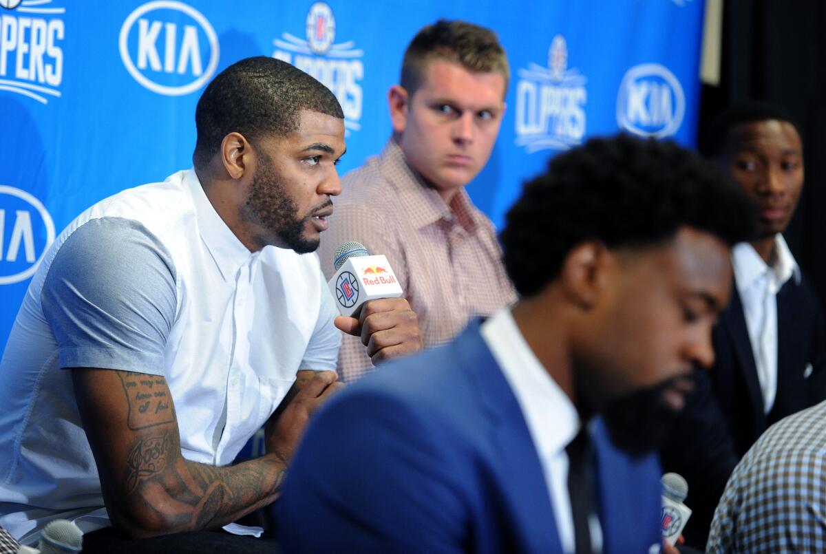 New Clippers forward Josh Smith talks with the media during a news conference Tuesday at Staples Center.