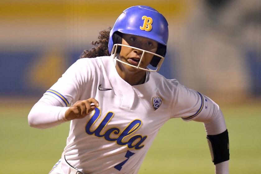 UCLA Maya Brady (7) during an NCAA softball game on Friday, May 20, 2022, in Los Angeles. (AP Photo/John McCoy)