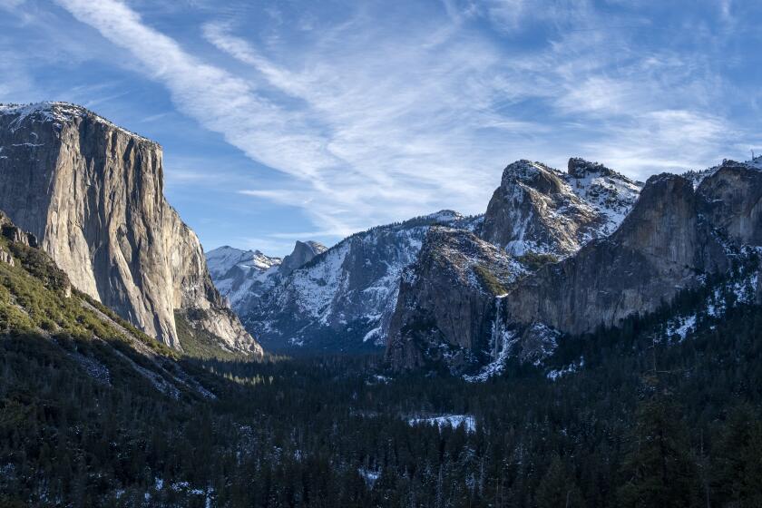 YOSEMITE NATIONAL PARK, CA - DECEMBER 20: Tunnel View in Yosemite National Park of El Capitan, Half Dome and Bridalveil Fall on Monday, Dec. 20, 2021 in Yosemite National Park, CA. (Francine Orr / Los Angeles Times)