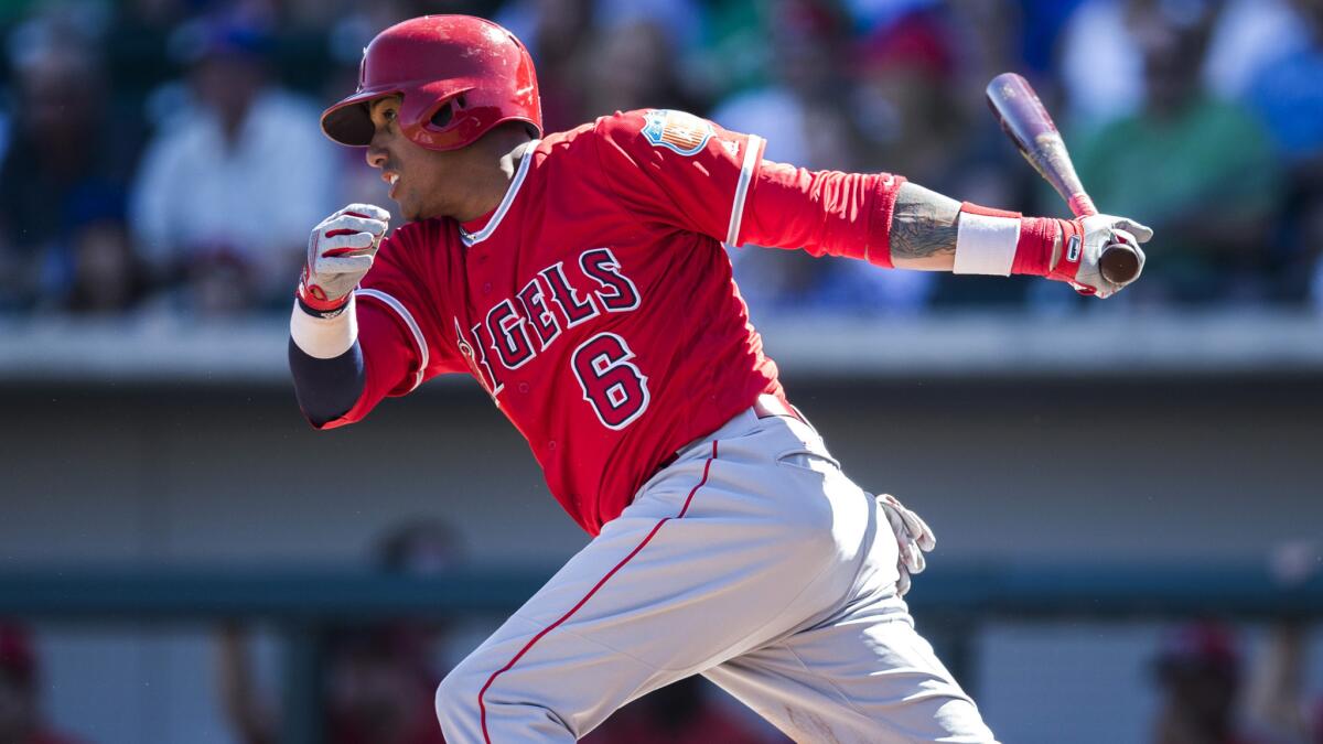 Angels third baseman Yunel Escobar, shown during a game March 4, had two hits on Thursday against the Diamondbacks.