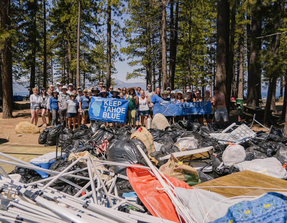 More than 400 volunteers cleaned up 8,559 pounds of litter left from Fourth of July celebrations at Lake Tahoe.