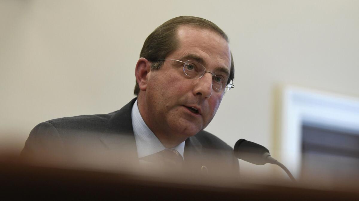 Health and Human Services Secretary Alex Azar testifies at a hearing on the budget for fiscal year 2020, which would cut hundreds of billions of dollars from the Medicaid budget