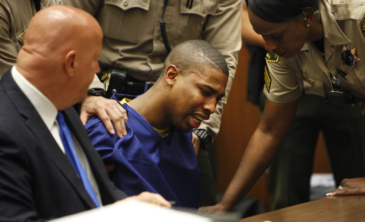 Brandon Spencer breaks down after being sentenced to 40 years to life in prison for a shooting that wounded four people