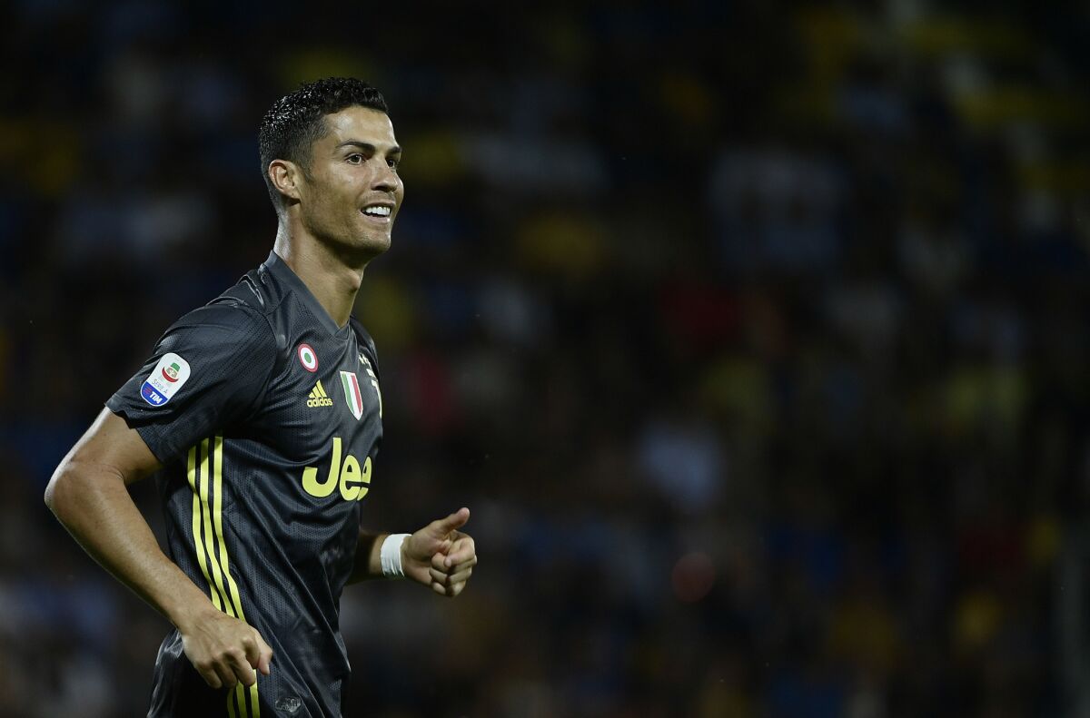 Juventus' Portuguese forward Cristiano Ronaldo reacts during the Italian Serie A football match between Frosinone and Juventus Turin on September 23, 2018 at the Benito-Stirpe Stadium in Frosinone.