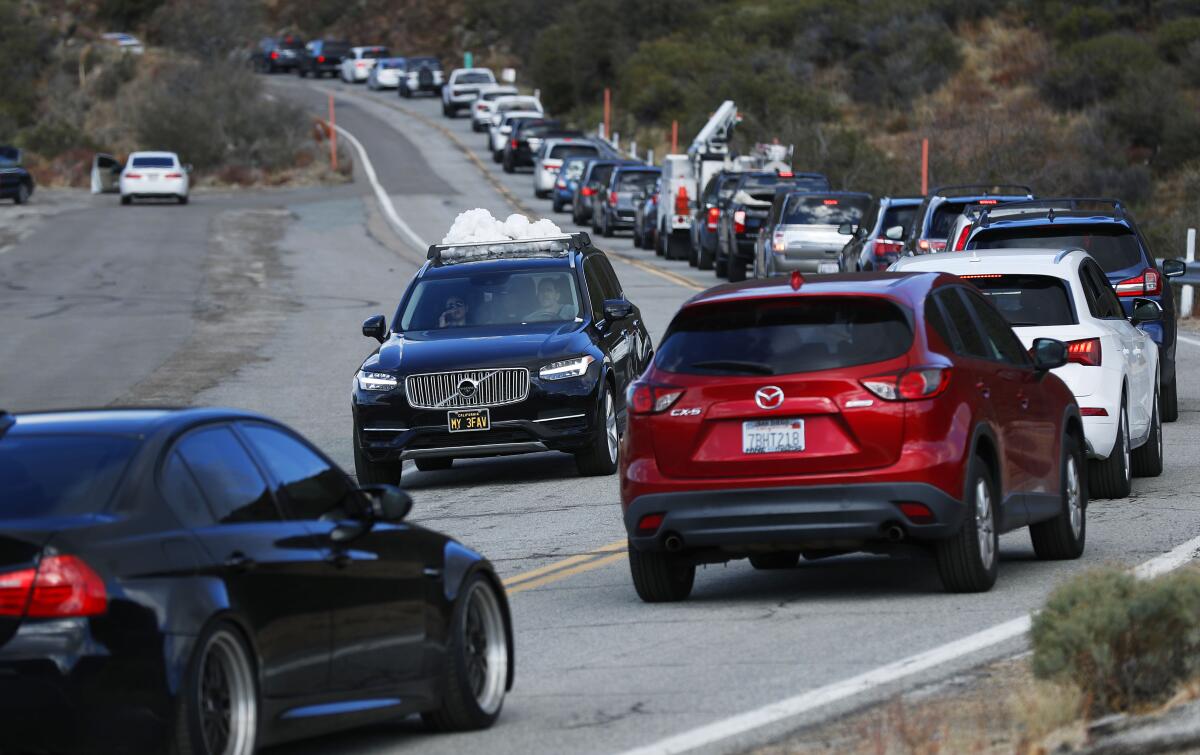 Traffic headed up to Mount Laguna on Tuesday