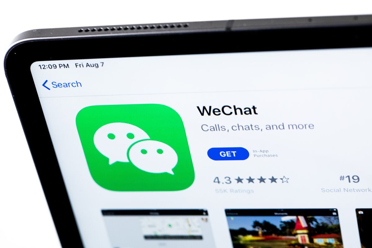 The WeChat app on an iPad screen.