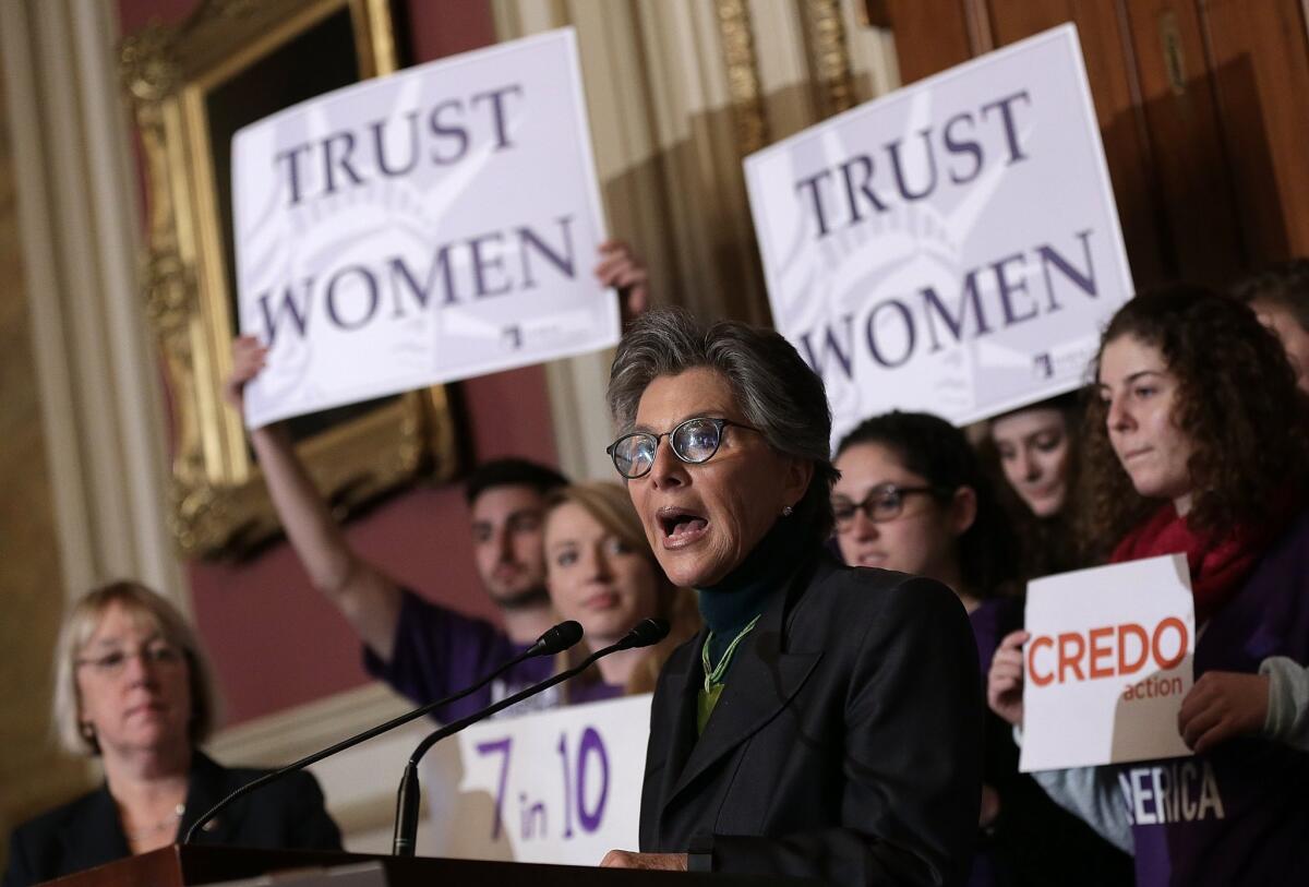Sen. Barbara Boxer (D-Calif.) speaks at a press conference advocating women's health rights.