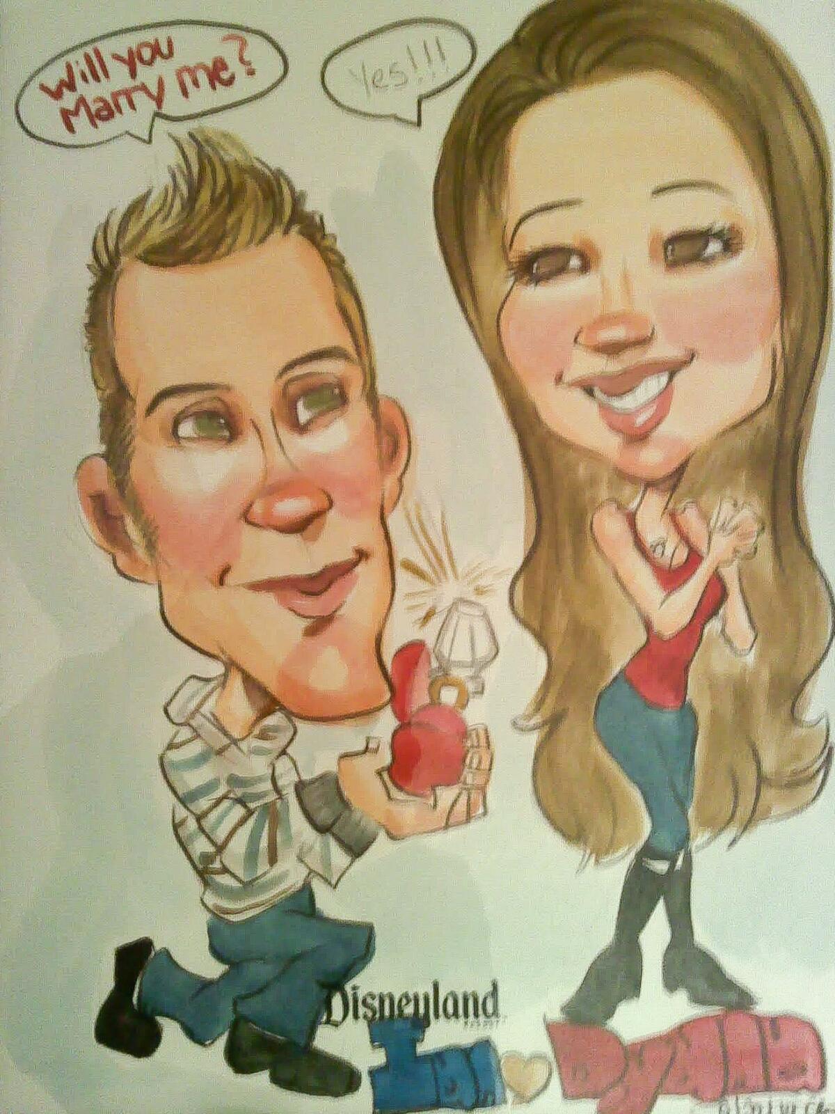 A drawing of Ian Hoover proposing to his wife, Dyana, a fellow Disney cast member.