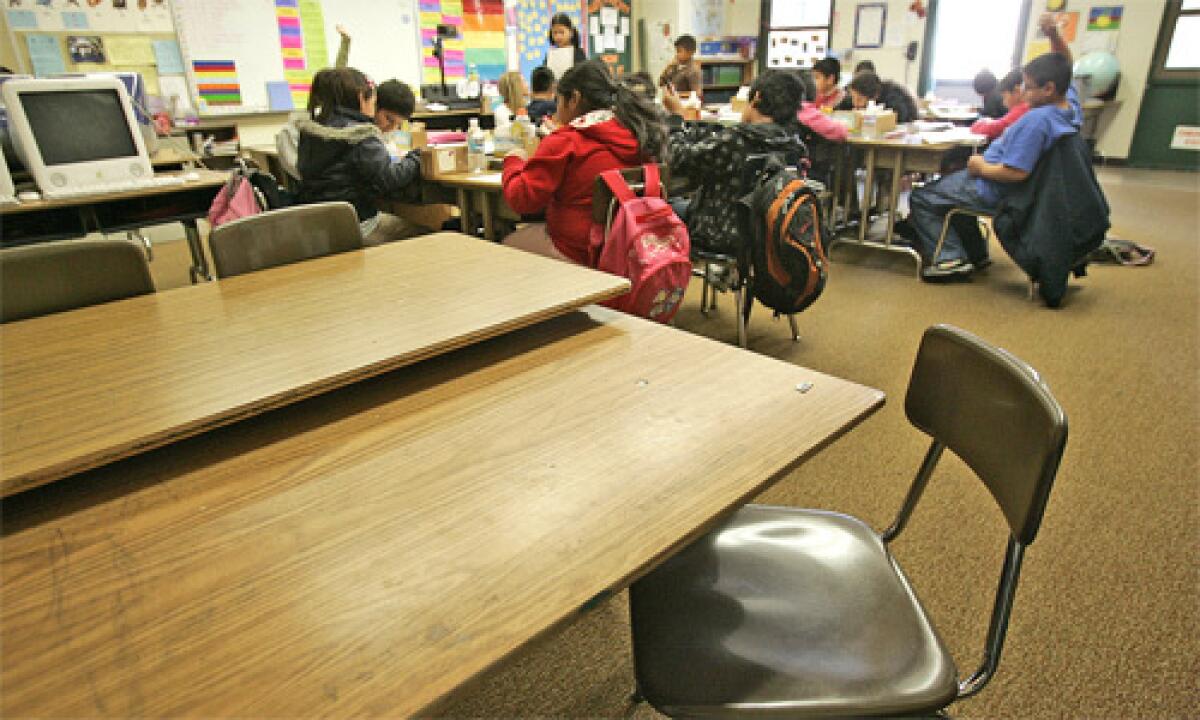 ROOM FOR MORE: Desks and chairs go unused in Jennifer Bares fourth-grade classroom at Logan Street Elementary school in Echo Park, where enrollment has dropped 52.6% since 2000-01.