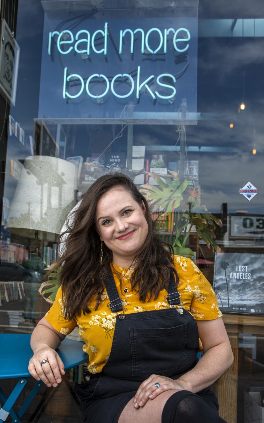 Katherine Swope outside the Stories Books & Cafe.