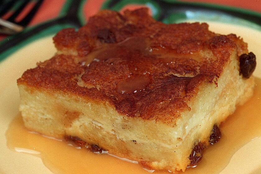 This is one sweet dessert. Recipe: Gilliland's Irish bread pudding with caramel-whiskey sauce