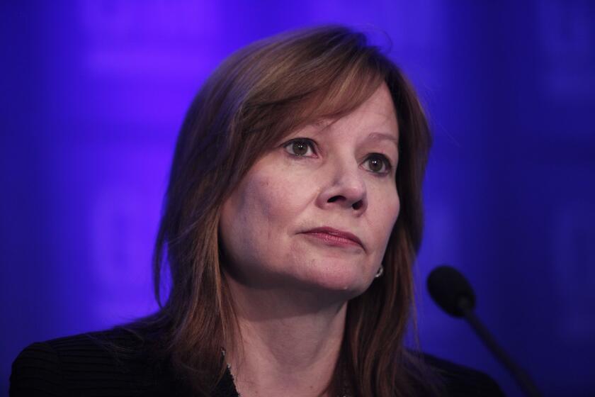 General Motors CEO Mary Barra briefs the media before addressing the company's shareholders at the General Motors Co. annual shareholder's meeting at GM world headquarters in Detroit, Michigan.