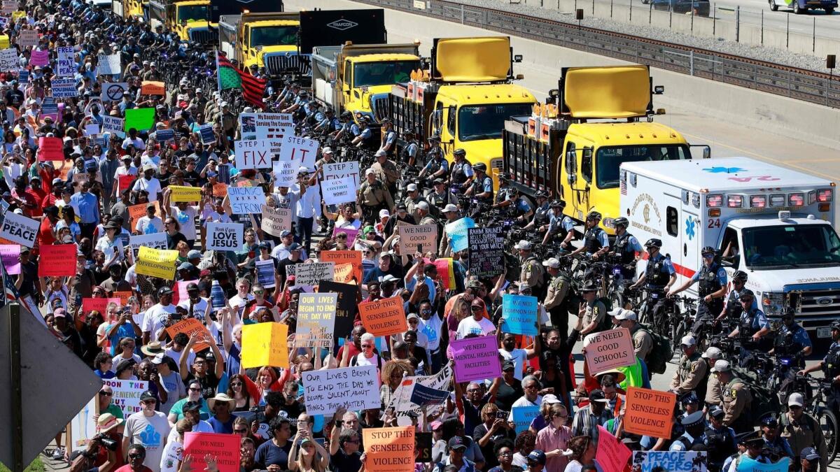 Protesters shut down the Dan Ryan Expressway during an anti-violence protest calling for commonsense gun laws on Saturday, July 7, 2018, in Chicago.