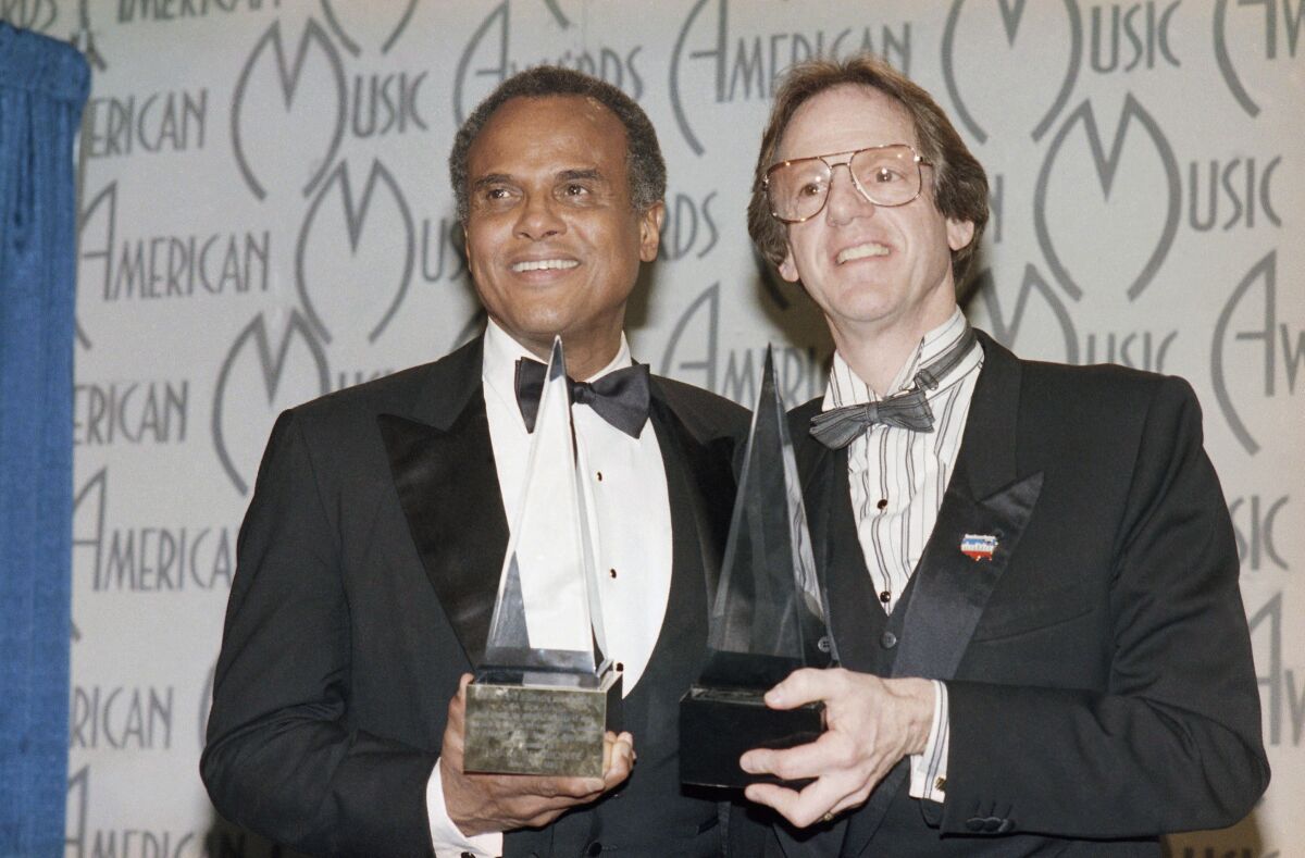 Harry Belafonte, left, and Ken Kragen in 1986