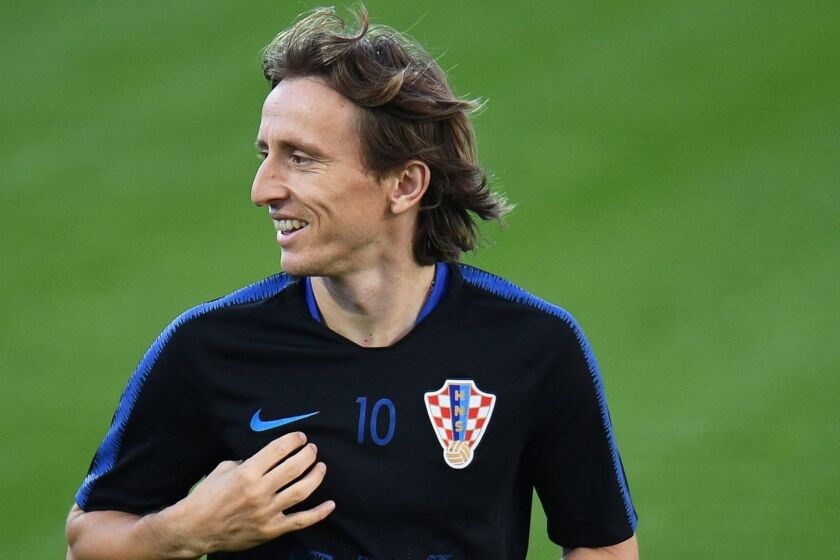 Mandatory Credit: Photo by FACUNDO ARRIZABALAGA/EPA-EFE/REX/Shutterstock (9747736aa) Luka Modric Croatia training, Moscow, Russian Federation - 09 Jul 2018 Luka Modric of Croatia attends his team's training session in Moscow, Russia, 09 July 2018. Croatia will face England in their FIFA World Cup 2018 semi final soccer match on 11 July 2018 in Moscow. ** Usable by LA, CT and MoD ONLY **