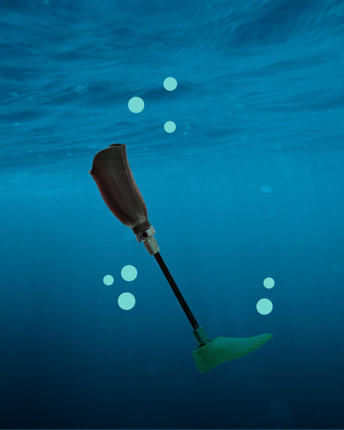 Illustration of a prosthetic leg in the ocean.