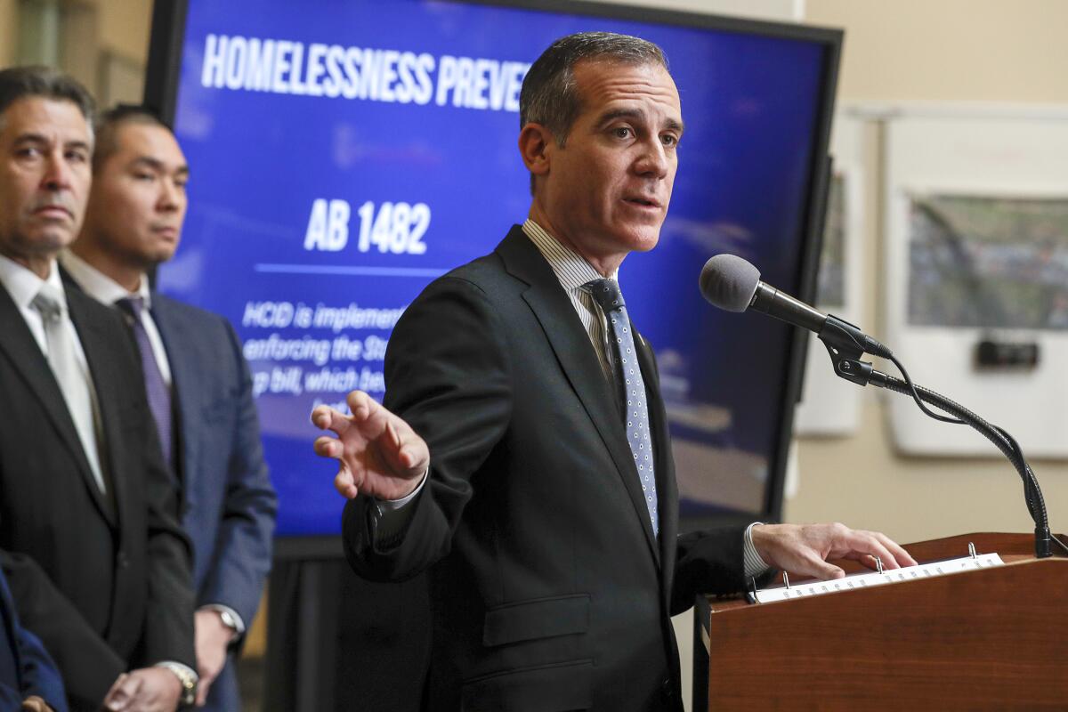 L.A. Mayor Eric Garcetti at a 2020 news conference