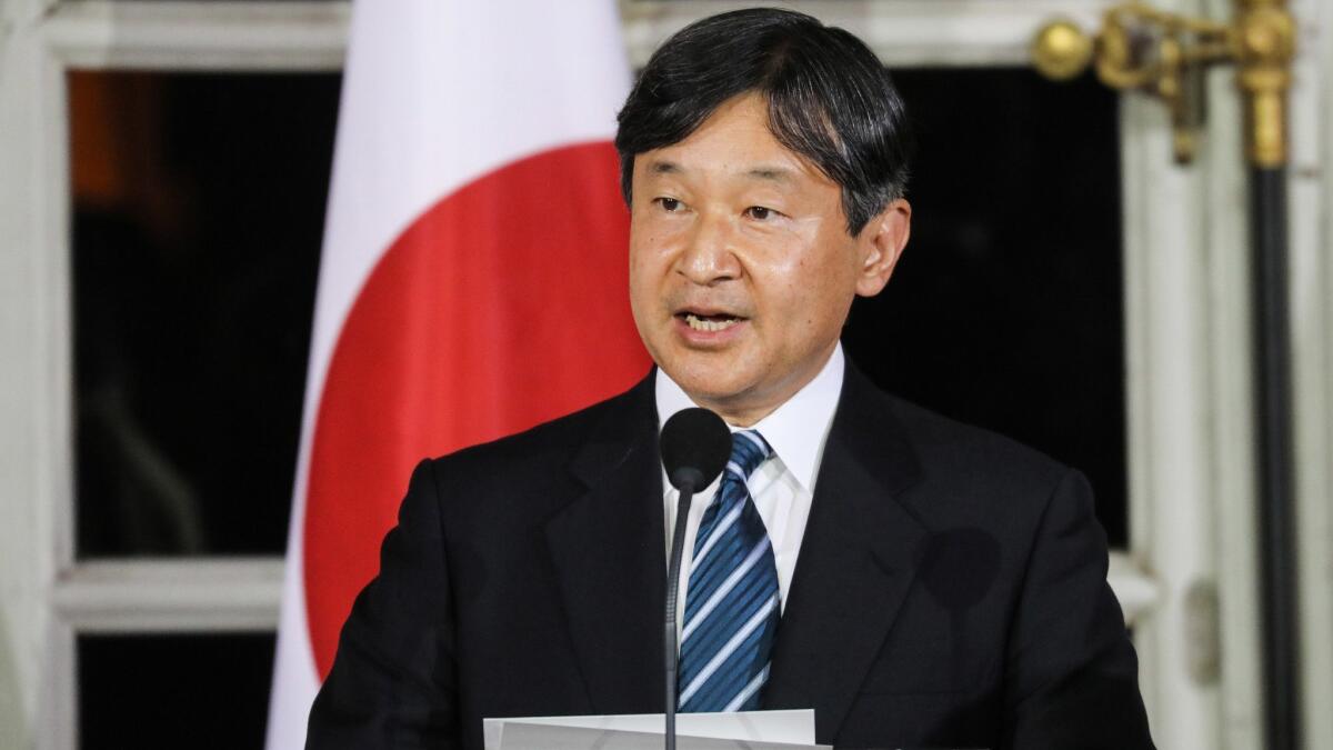 Japan's Crown Prince Naruhito at a state dinner with French President Emmanuel Macron at Versailles on Sept. 12, 2018.