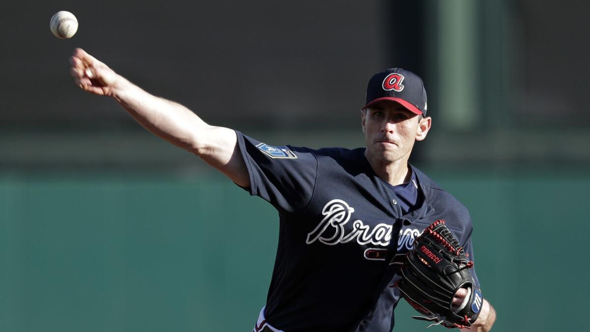 Former Dodgers pitcher Brandon McCarthy is slated to pitch third in Atlanta's starting rotation.