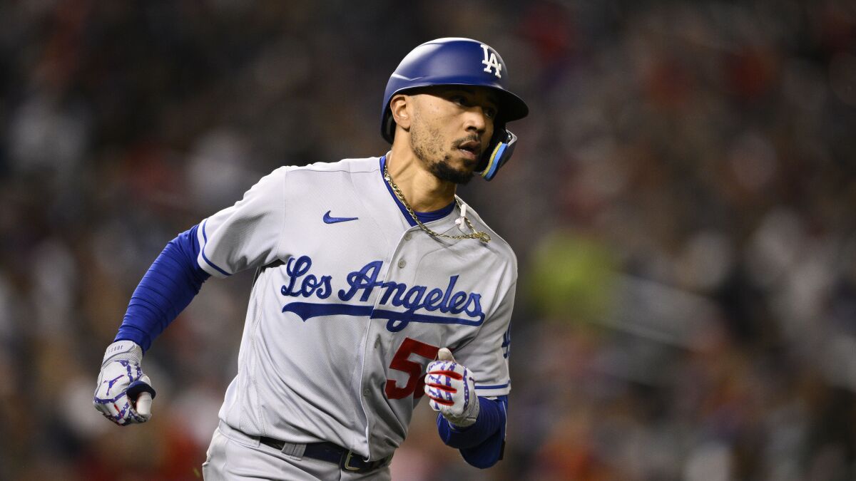 Dodgers leadoff batter Mookie Betts runs the bases against the Washington Nationals on May 24.