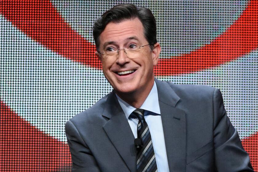 Stephen Colbert participates in the "The Late Show with Stephen Colbert" segment of the CBS Summer TCA Tour in Beverly Hills, Calif.