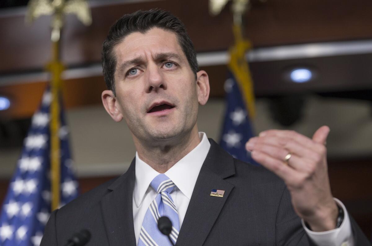 House Speaker Paul Ryan of Wisconsin talks to reporters on Capitol Hill in Washington on Jan. 7.