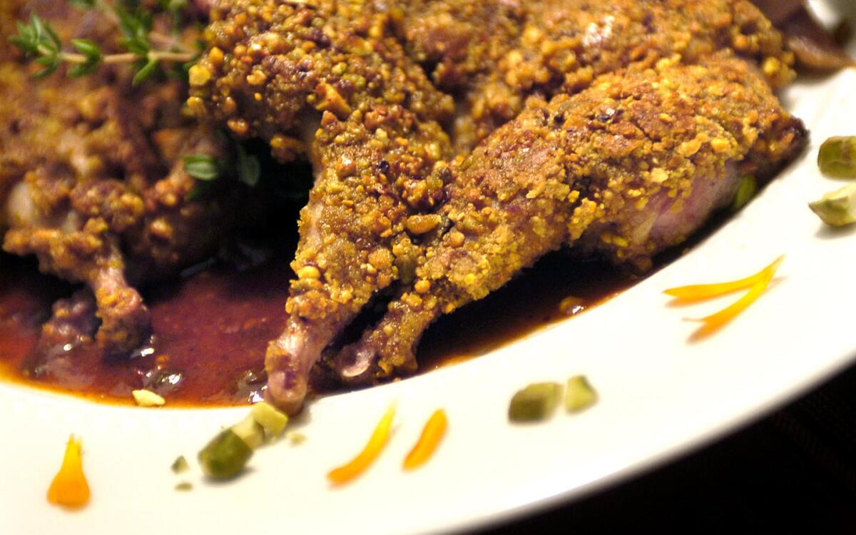 Pistachio-crusted quail