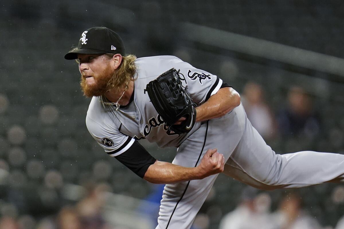 Chicago White Sox relief pitcher Craig Kimbrel throws against the Detroit Tigers.