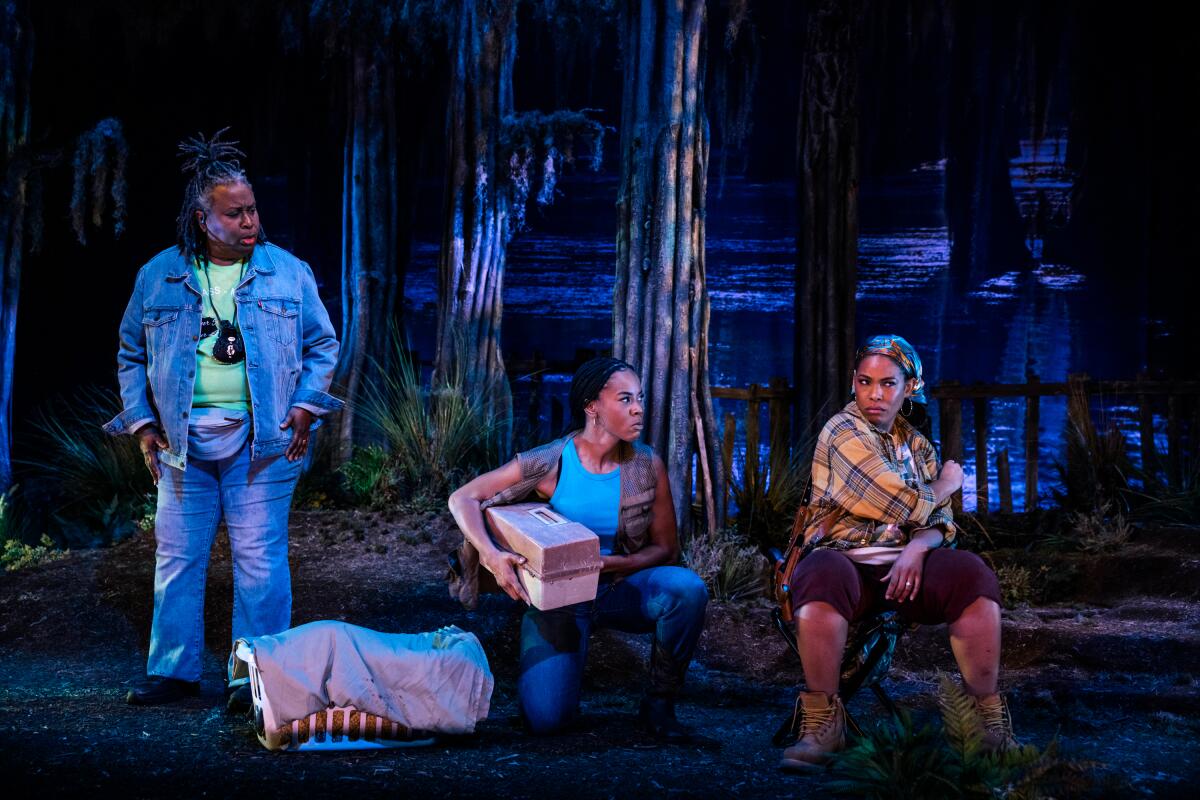 Kimberly Scott, from left, Brandee Evans and Angela Lewis in "Black Cypress Bayou" at Geffen Playhouse.