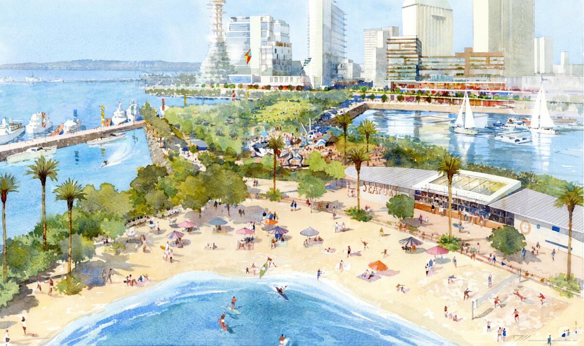 Rendering of Seaport San Diego's urban beach