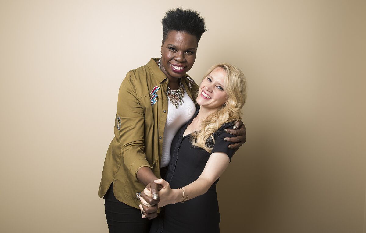 Leslie Jones, left, seen alongside Kate McKinnon, was subjected to Twitter abuse that eventually led to her leaving the social network for a while.