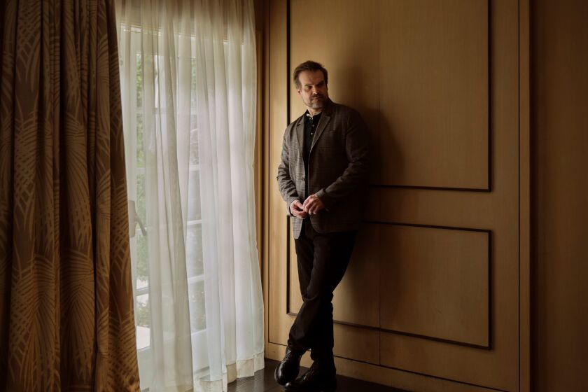 LOS ANGELES, CALIFORNIA - NOVEMBER 29: David Harbour, 47, an actor who stars in the R-rated Christmas action movie "Violent Night", poses for a portrait at the Hotel Bel-Air. (Philip Cheung / For The Times)