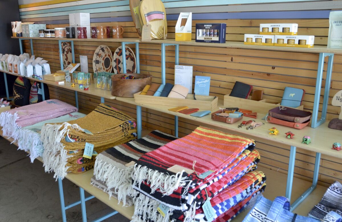 Hola Adios Coffeeshop Costa Mesa includes designated retail section specializing in Mexican blankets.