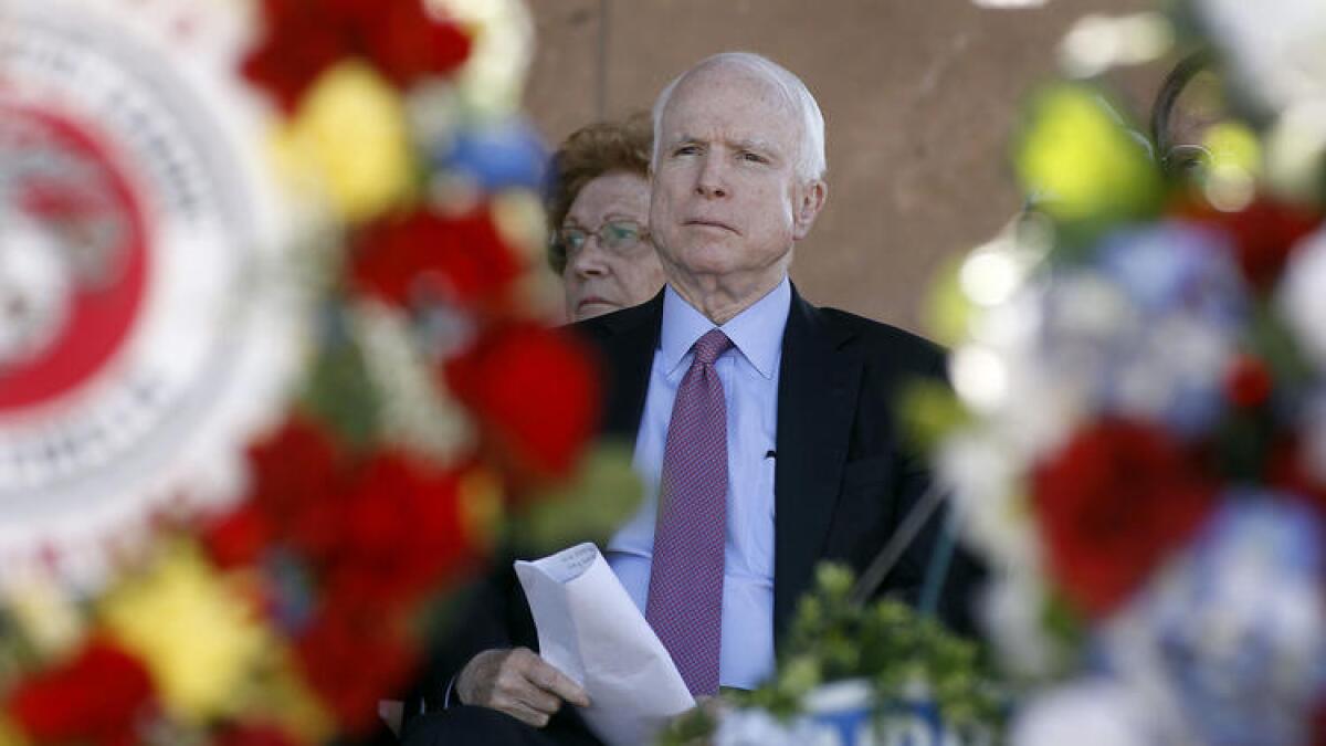 Sen. John McCain (R-Ariz.) at a Memorial Day ceremony this year at the National Memorial Cemetery of Arizona in Phoenix.