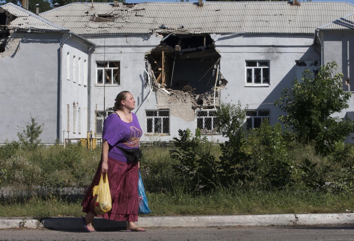 A school in Lysychansk, Ukraine, bears evidence of fighting. The military said Friday that it had retaken the city from separatists.