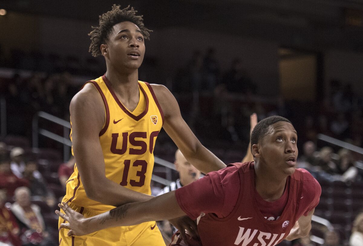 USC's Chuck O'Bannon Jr. puts up a shot during the Trojans' game against Oregon in the Pac-12 tournament in March.