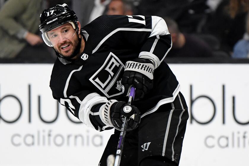 LOS ANGELES, CALIFORNIA - OCTOBER 15: Ilya Kovalchuk #17 of the Los Angeles Kings watches his pass during a 2-0 loss to the Carolina Hurricanes at Staples Center on October 15, 2019 in Los Angeles, California. (Photo by Harry How/Getty Images)