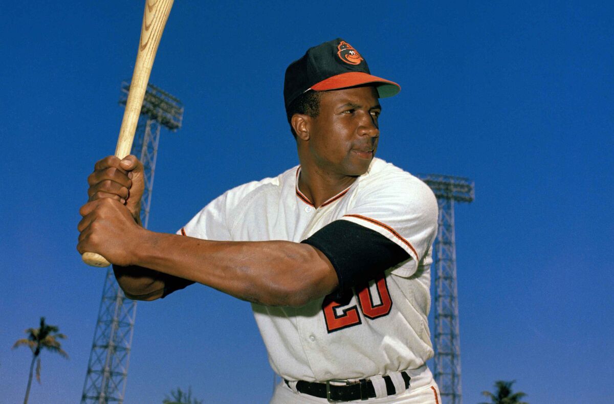 Outfielder Frank Robinson of the Baltimore Orioles in action in 1967.