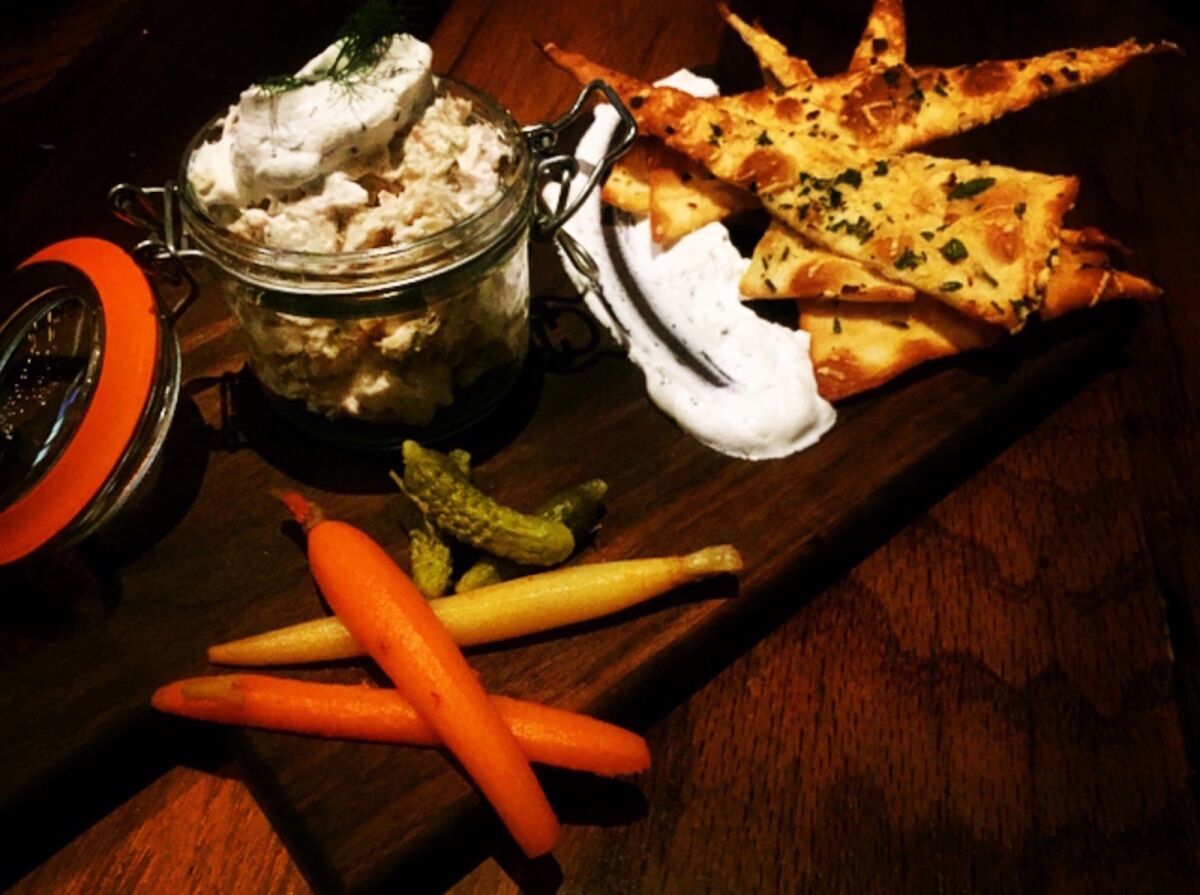 Potted smoked trout spread at The Tuck Room Tavern. (Noelle Carter / Los Angeles Times)