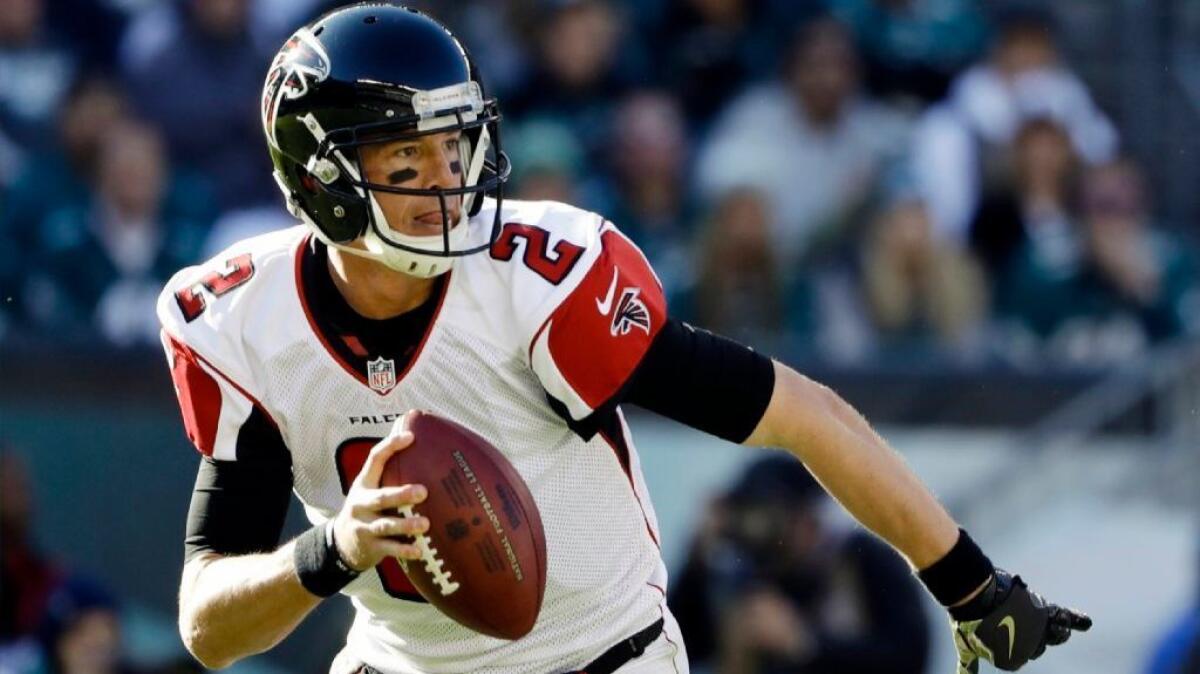 Falcons quarterback Matt Ryan looks downfield against the Eagles during a game in Philadelphia on Nov. 13.