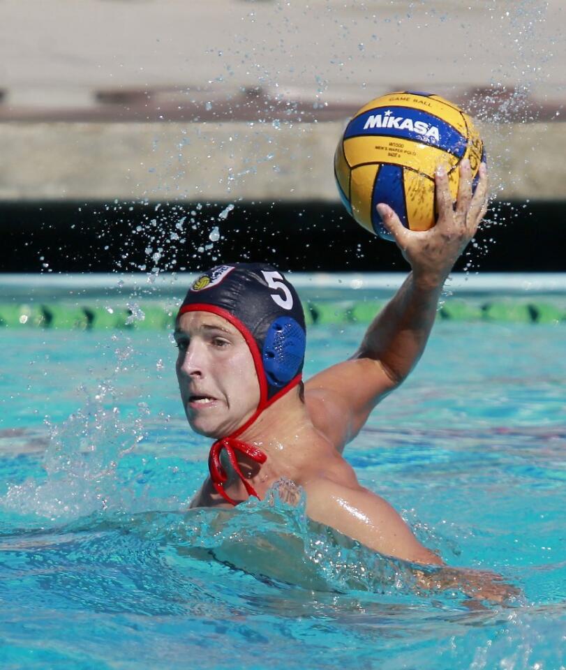 Regency Water Polo's Will Lapkin attempts to score during the first half against Stanford in the USA Junior Olympics 18U boys' bronze match at the William Woollett Aquatic Center in Irvine on Tuesday.