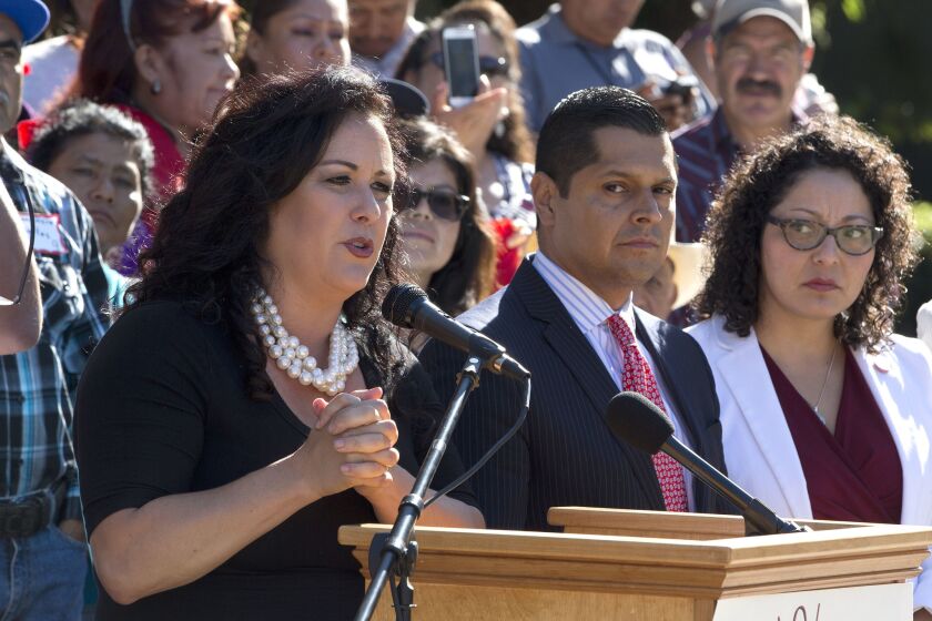Assemblywoman Lorena Gonzales (D-San Diego) speaks at a rally in support of her bill.