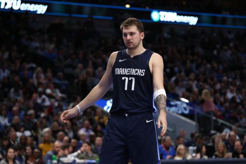 DALLAS, TEXAS - NOVEMBER 22: Luka Doncic #77 of the Dallas Mavericks at American Airlines Center on November 22, 2019 in Dallas, Texas. NOTE TO USER: User expressly acknowledges and agrees that, by downloading and or using this photograph, User is consenting to the terms and conditions of the Getty Images License Agreement. (Photo by Ronald Martinez/Getty Images)
