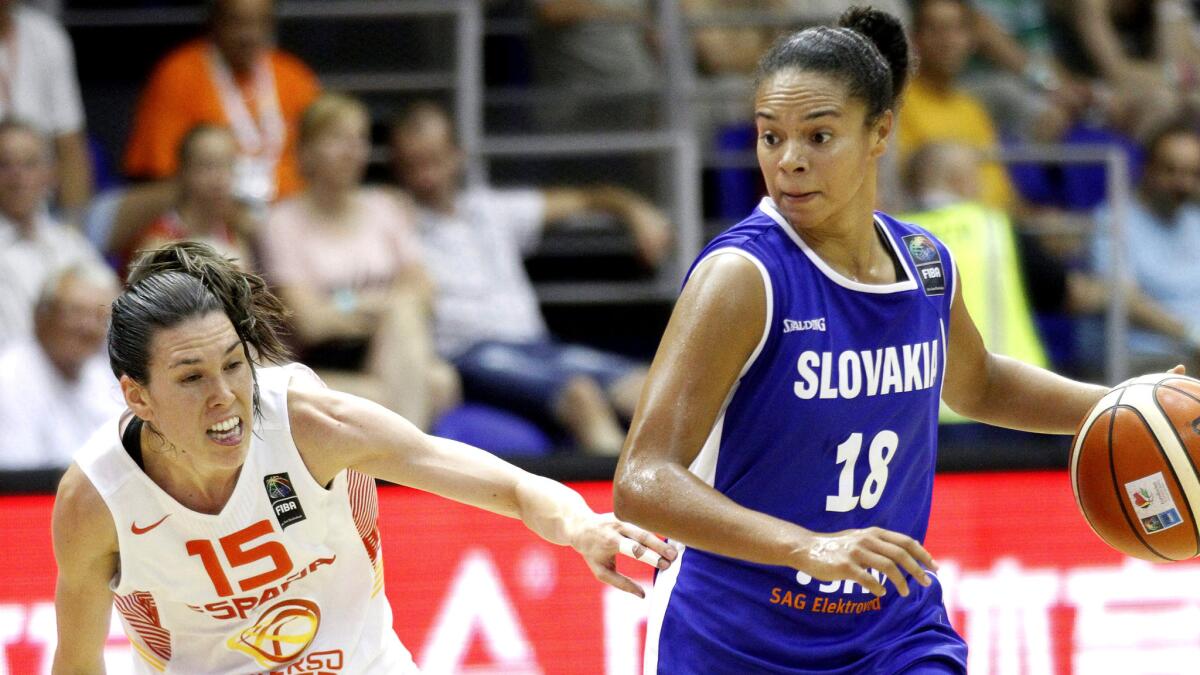 Kristi Toliver (18), shown during a Eurobasket group game on June 13, had a franchise record 43 points in the Sparks' victory on Friday night.