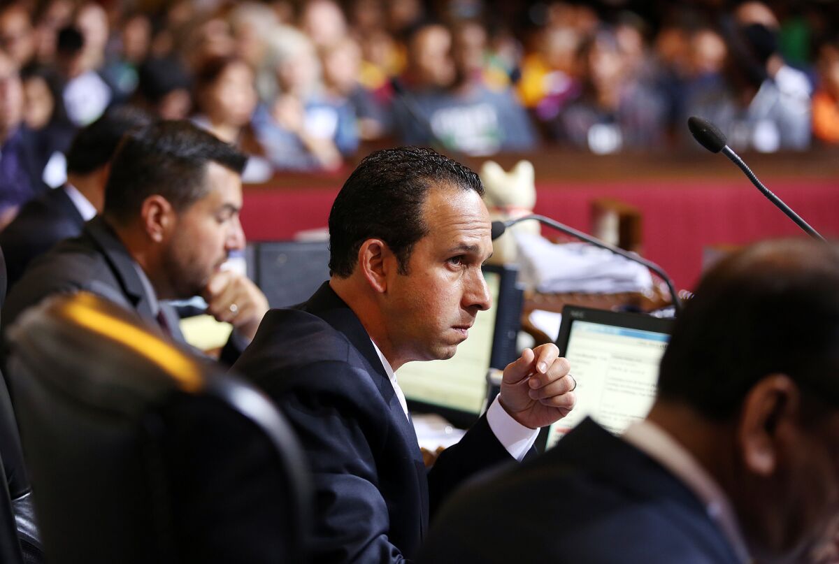 Los Angeles City Councilman Mitch Englander listens at a council meeting on June 3, 2015.