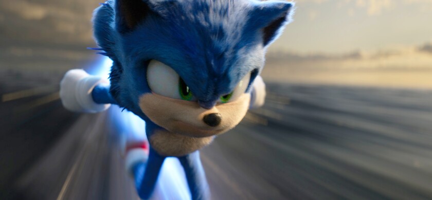 This image released by Paramount Pictures shows Sonic, voiced by Ben Schwartz, in "Sonic the Hedgehog 2." (Paramount Pictures via AP)