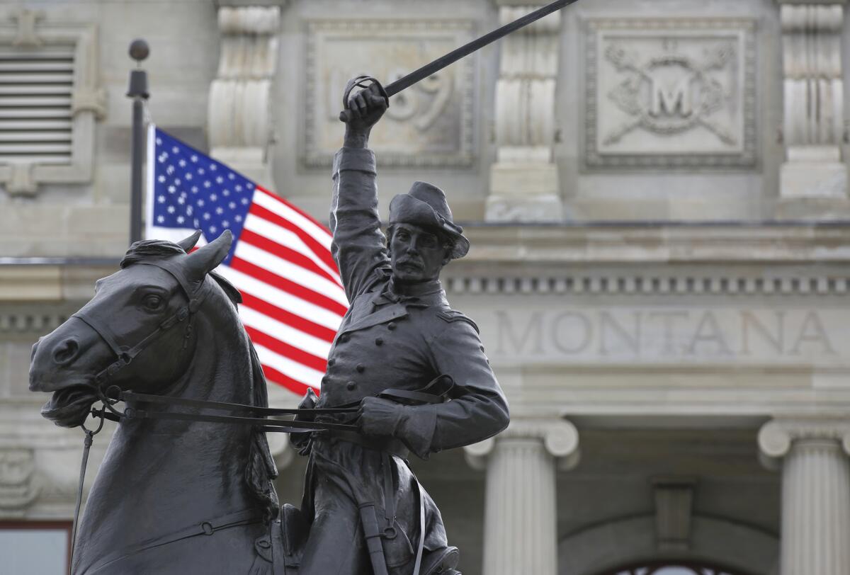 A statue of Thomas Meagher, the fiery Irish nationalist, and Governor of Montana in Helena, Montana. (Mark Boster / Los Angeles Times)