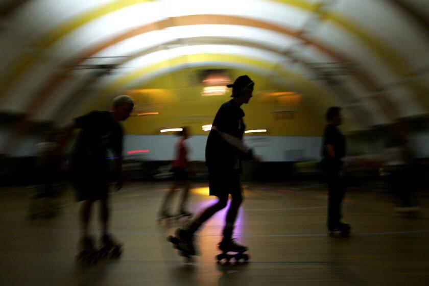 Skaters roll at Skateworld Roller Rink in Linda Vista, the last roller rink in San Diego.